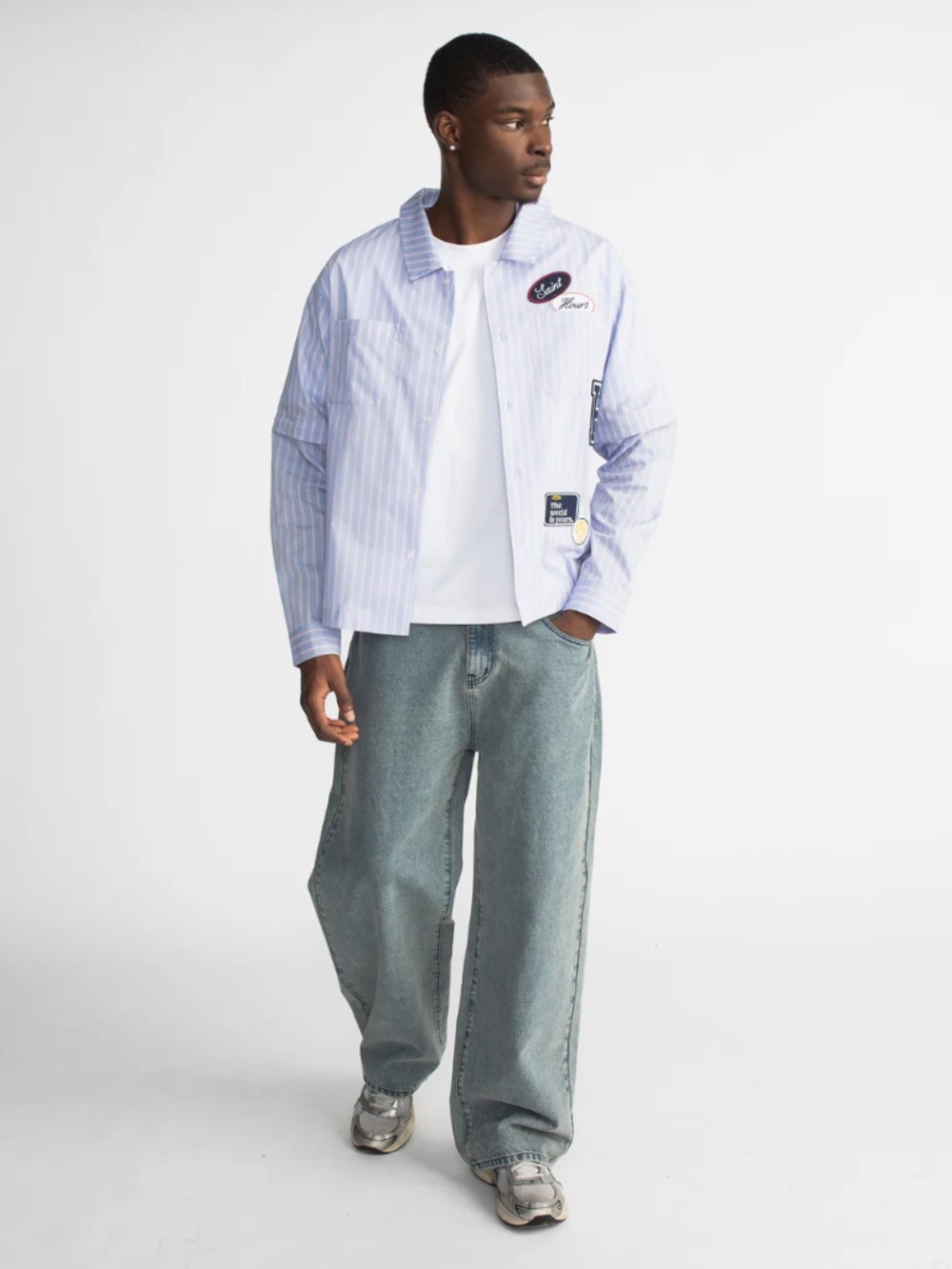 Hours x Saint Mechanic Shirt with Custom Embroidered Patchwork Size Small